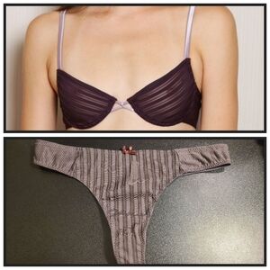 NWT Matching Marylta/Dominique Sheer Underwire Bra & Panty Set Maroon Gray